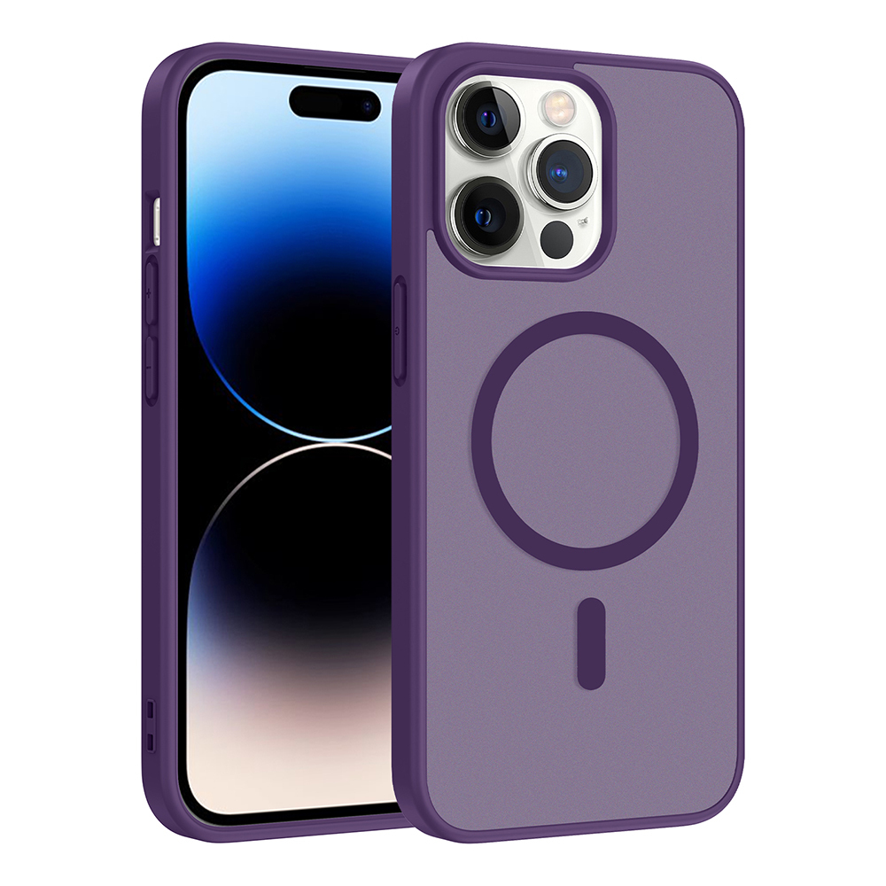 iPhone Uyumlu 14 Pro Max Kılıf M-safe Şarj Özellikli Zore Babet Kapak-Derin mor
