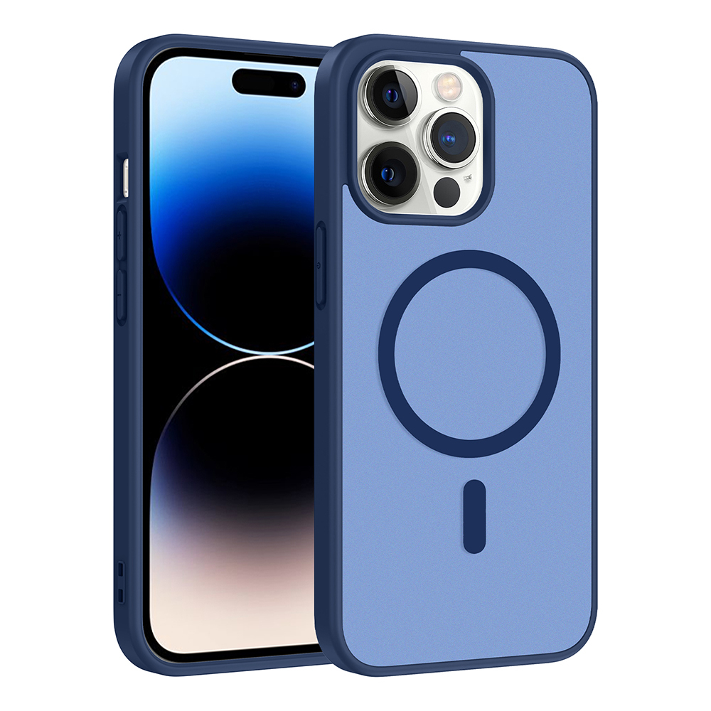 iPhone Uyumlu 14 Pro Max Kılıf M-safe Şarj Özellikli Zore Babet Kapak-Mavi
