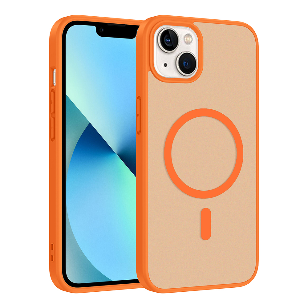 iPhone Uyumlu 15 Kılıf M-safe Şarj Özellikli Zore Babet Kapak-Turuncu