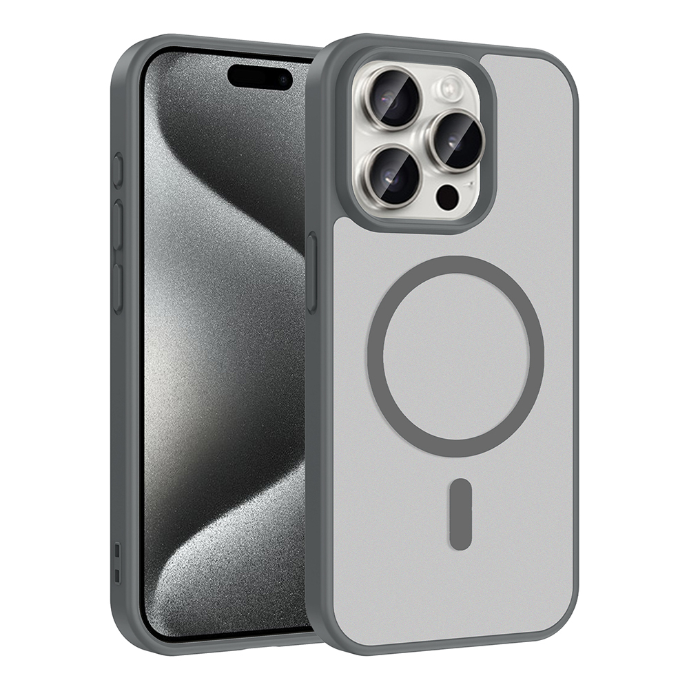 iPhone Uyumlu 15 Pro Kılıf M-safe Şarj Özellikli Zore Babet Kapak-Gri