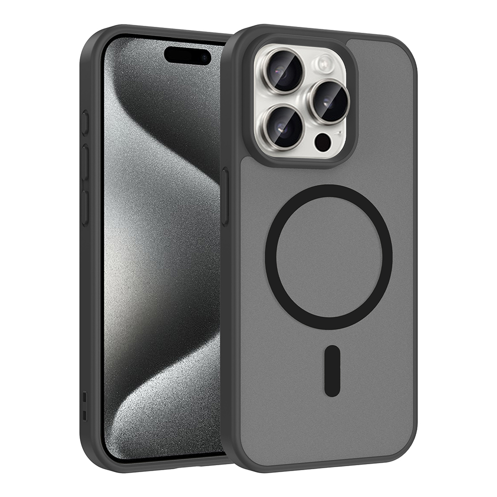 iPhone Uyumlu 15 Pro Kılıf M-safe Şarj Özellikli Zore Babet Kapak-Siyah