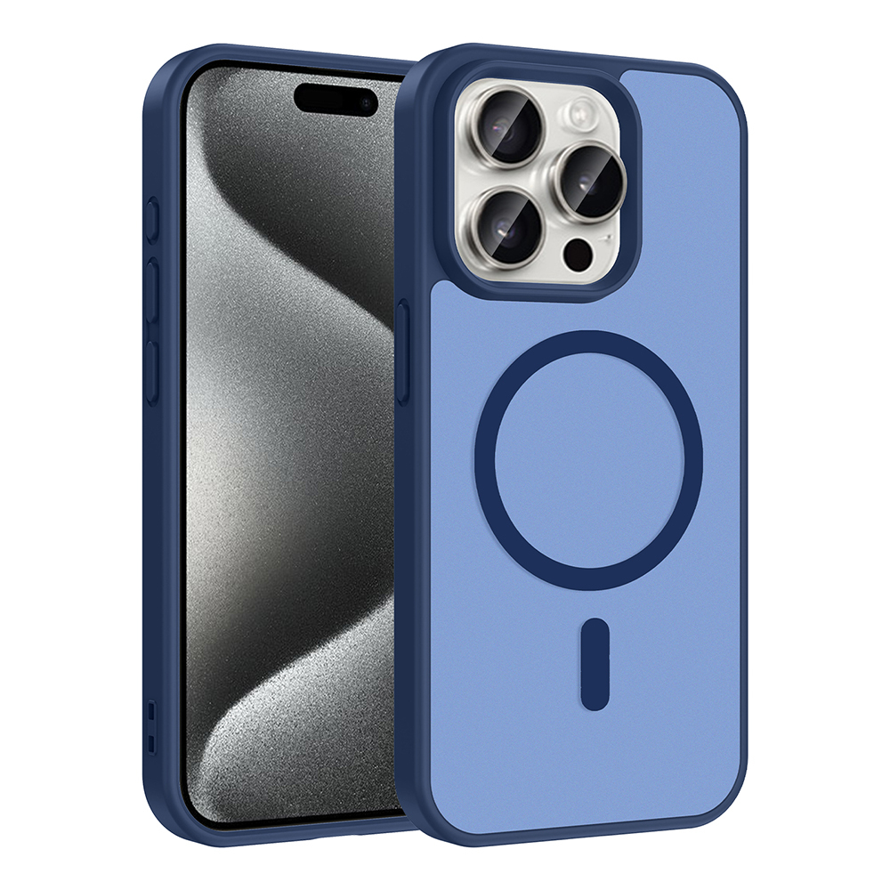 iPhone Uyumlu 15 Pro Max Kılıf M-safe Şarj Özellikli Zore Babet Kapak-Mavi