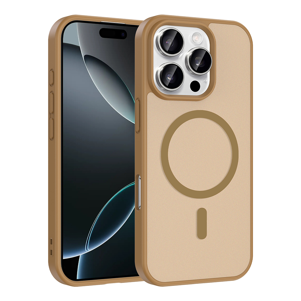 iPhone Uyumlu 16 Pro Kılıf M-safe Şarj Özellikli Zore Babet Kapak-Desert gold