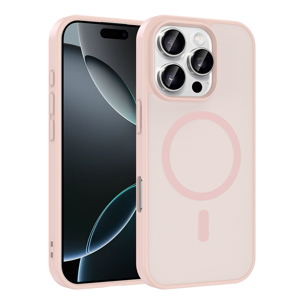 iPhone Uyumlu 16 Pro Kılıf M-safe Şarj Özellikli Zore Babet Kapak-Pembe