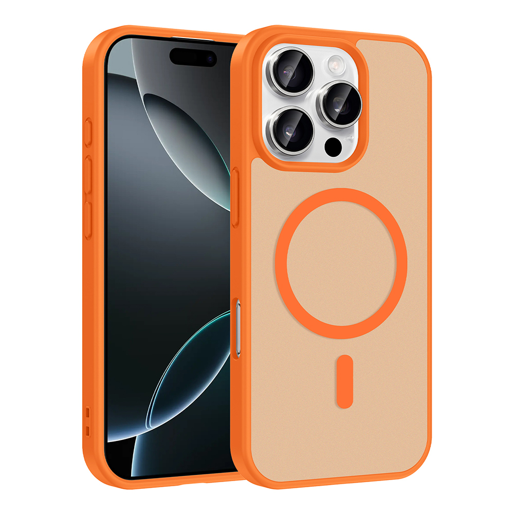 iPhone Uyumlu 16 Pro Kılıf M-safe Şarj Özellikli Zore Babet Kapak-Turuncu