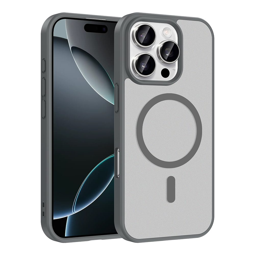 iPhone Uyumlu 16 Pro Max Kılıf M-safe Şarj Özellikli Zore Babet Kapak-Gri