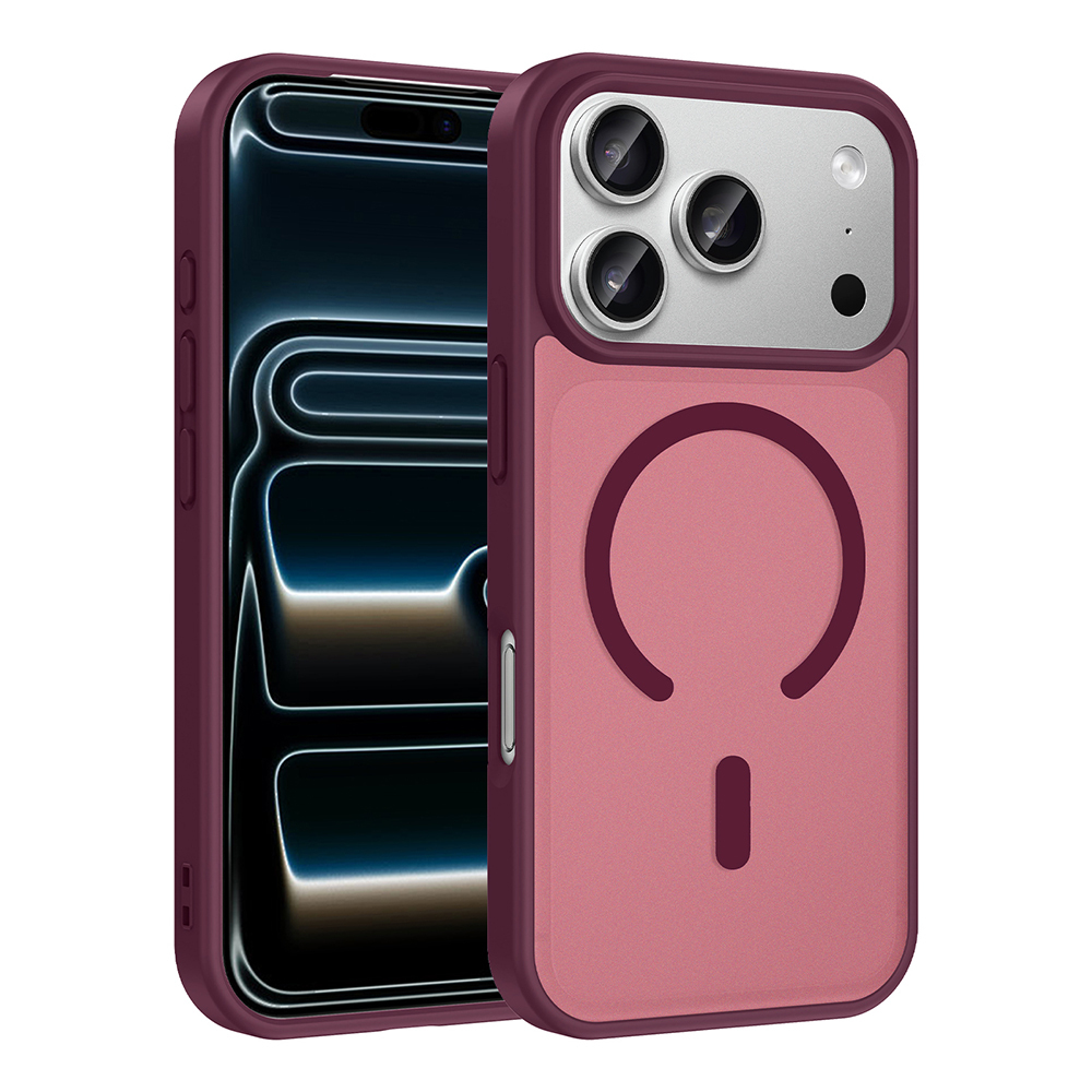iPhone Uyumlu 17 Pro Max Kılıf M-safe Şarj Özellikli Zore Babet Kapak-Bordo