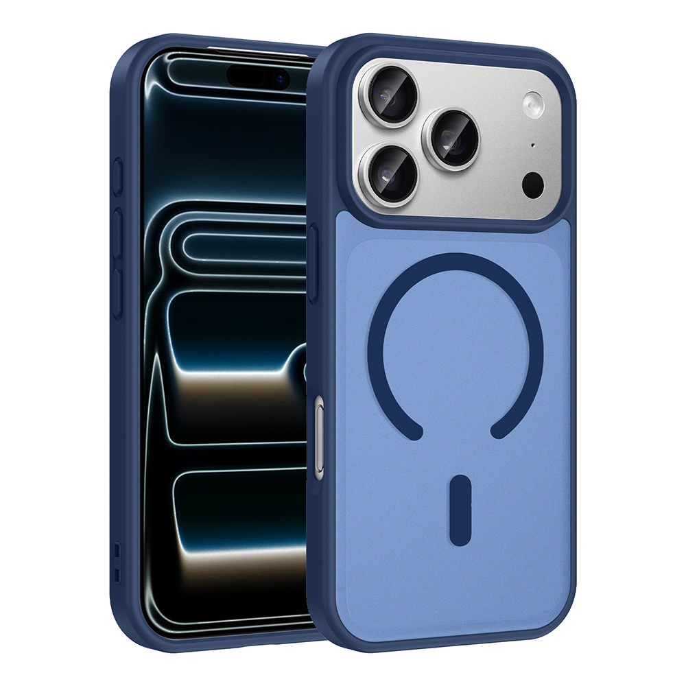 iPhone Uyumlu 17 Pro Max Kılıf M-safe Şarj Özellikli Zore Babet Kapak-Mavi