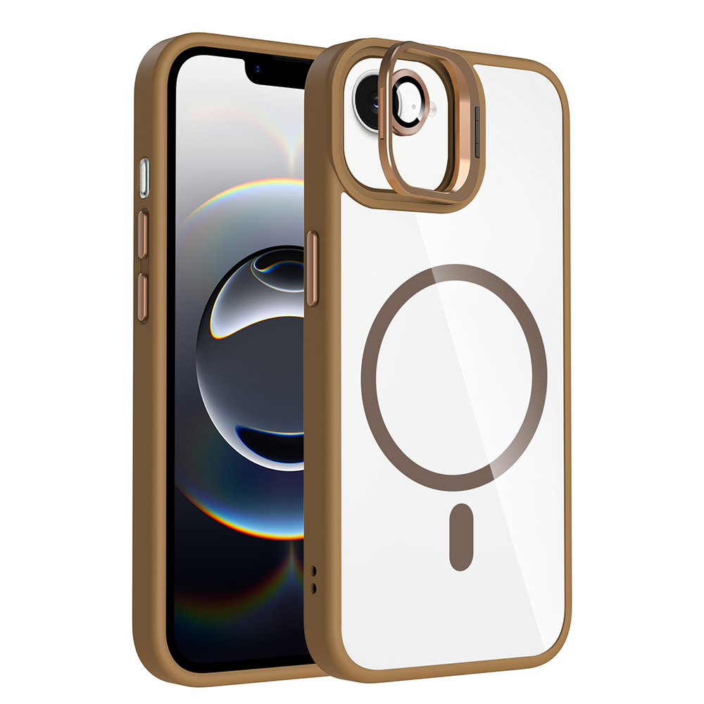iPhone Uyumlu 17E Kılıf Standlı ve Kamera Lens Hediyeli M-Safe Şarj Özellikli Zore Etro Kapak-Desert titanyum