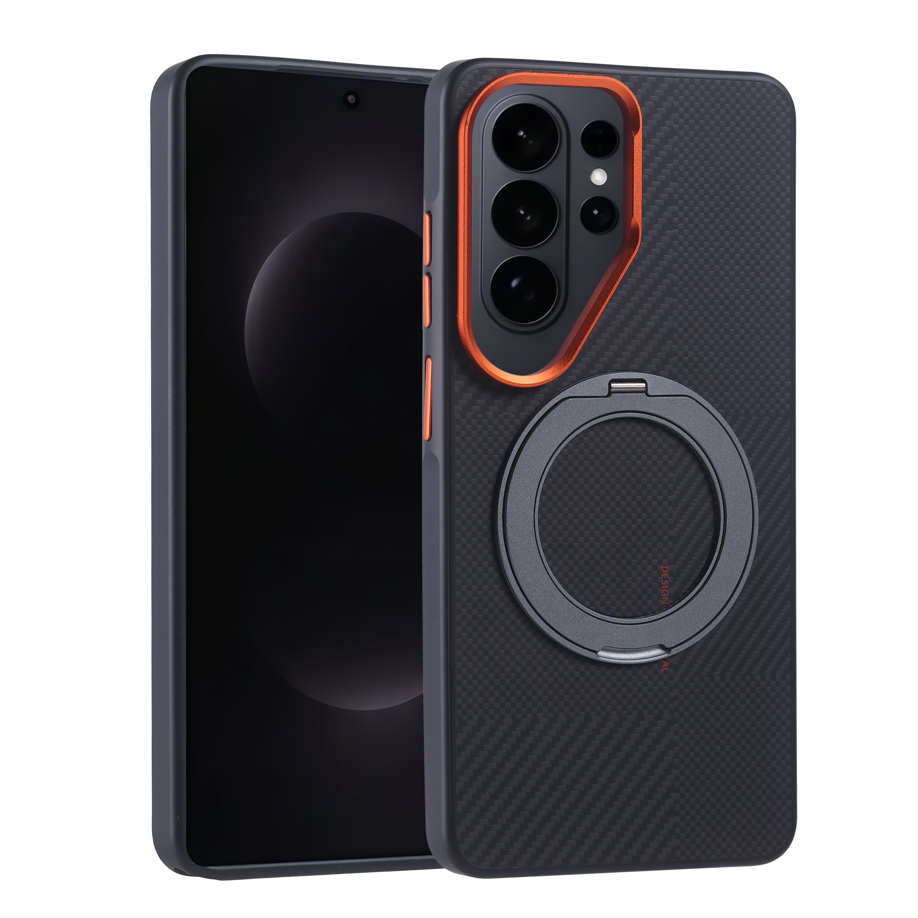 Galaxy Uyumlu S26 Ultra Kılıf M-safe Şarj Özellikli Karbon Fiber Görünümlü Zore Standlı Troy Kapak