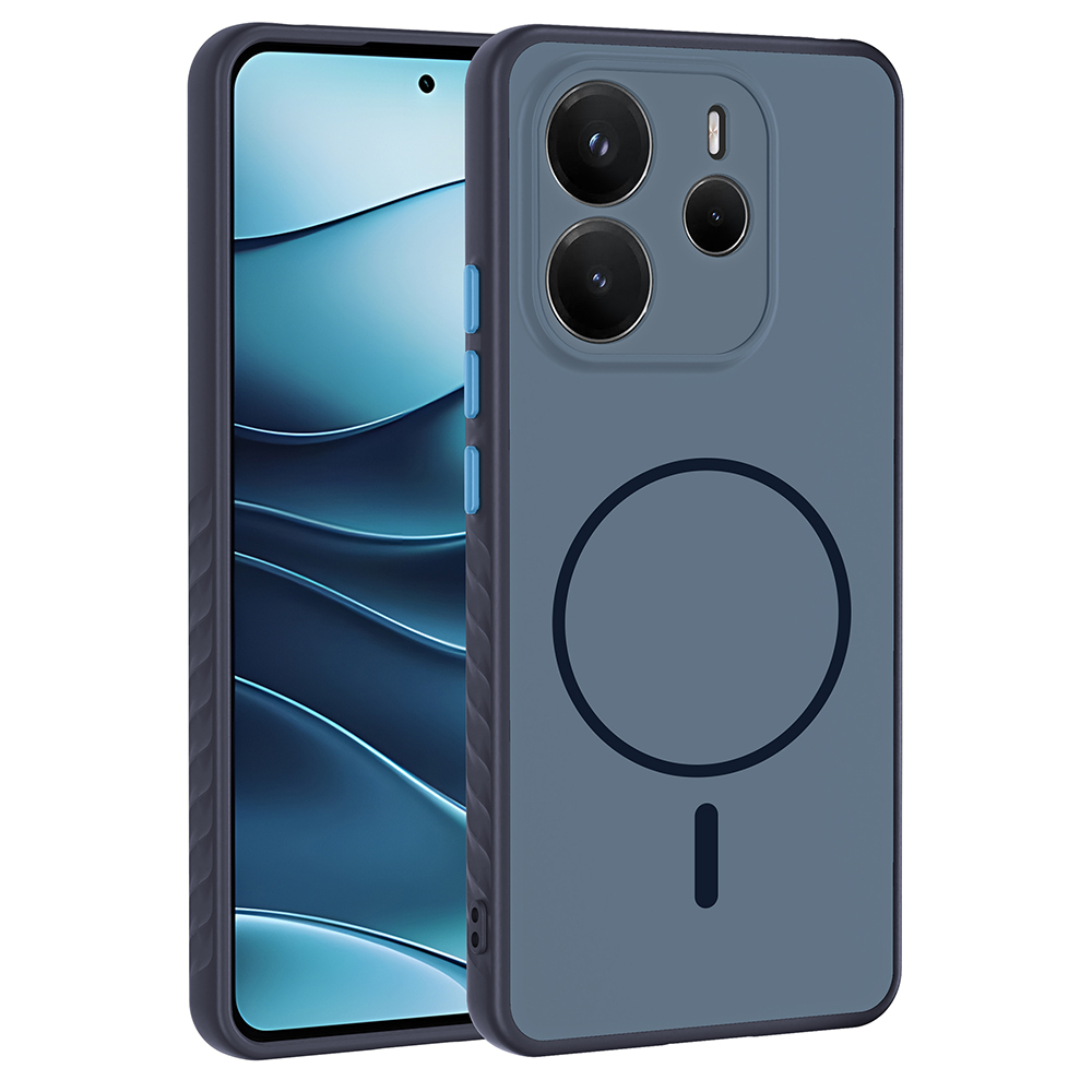 Xiaomi Uyumlu Redmi Note 14 4G Kılıf M-safe Şarj Özellikli Zore Tea Kapak-Lacivert