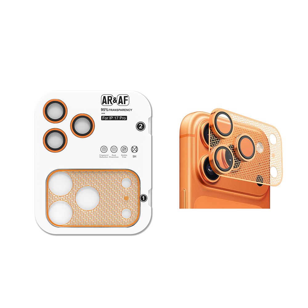 iPhone Uyumlu 17 Pro Zore CL-22 Parmak İzi Bırakmayan Anti-Reflective 2in1 Kamera Lens Koruyucu-Turuncu