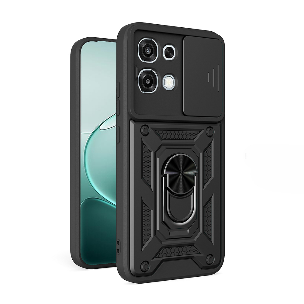 Oppo A6 Pro Kılıf Magnetik Standlı Kamera Korumalı Zore Sürgülü Vega Kapak-Siyah