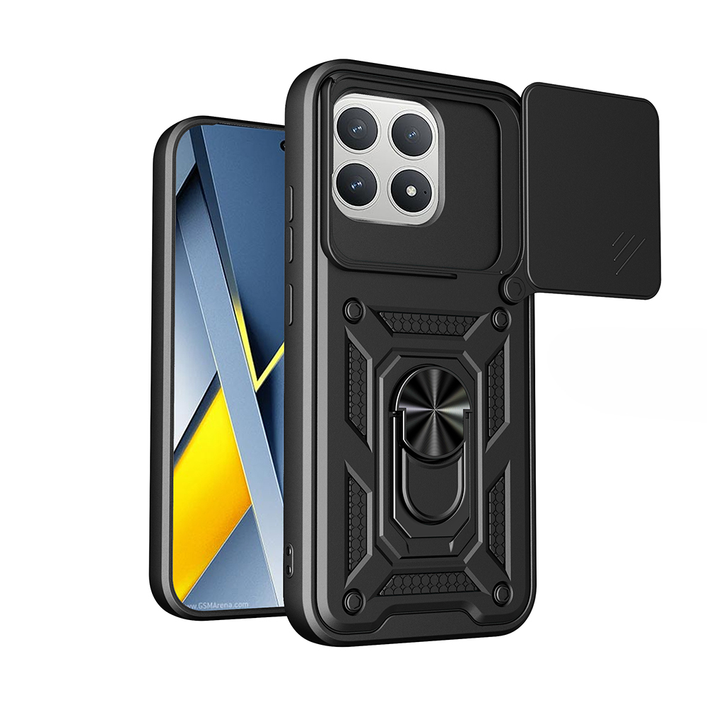 Xiaomi Uyumlu Poco F8 Pro Kılıf Magnetik Standlı Kamera Korumalı Zore Sürgülü Vega Kapak-Siyah