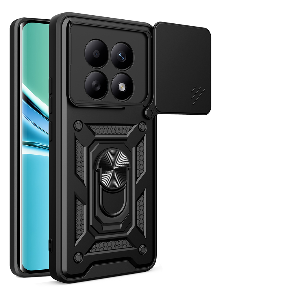 Xiaomi Uyumlu Redmi Note 15 5G Kılıf Magnetik Standlı Kamera Korumalı Zore Sürgülü Vega Kapak-Siyah