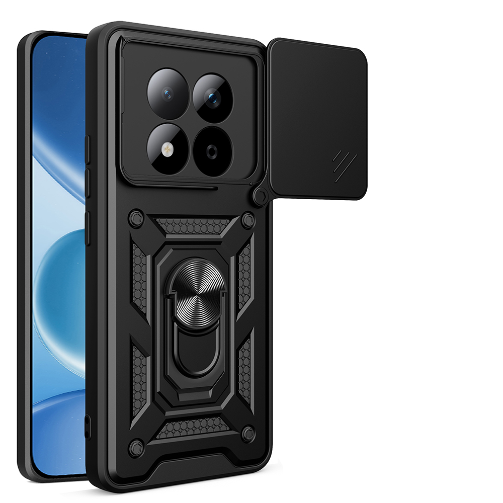 Xiaomi Uyumlu Redmi Note 15 Pro 4G Kılıf Magnetik Standlı Kamera Korumalı Zore Sürgülü Vega Kapak-Siyah