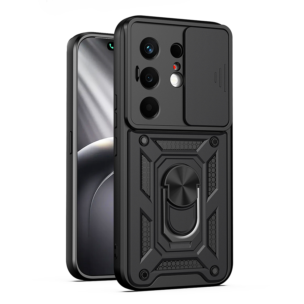 Tecno Camon 50 Kılıf Magnetik Standlı Kamera Korumalı Zore Sürgülü Vega Kapak-Siyah