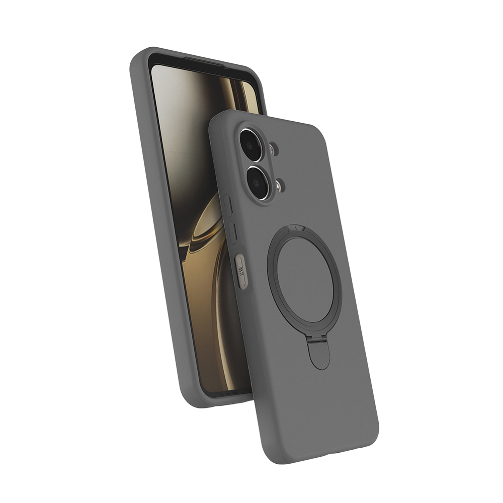 Oppo A6 Pro Kılıf M-safe Şarj Özellikli Standlı Zore Samara Kapak-Titanyum-gri