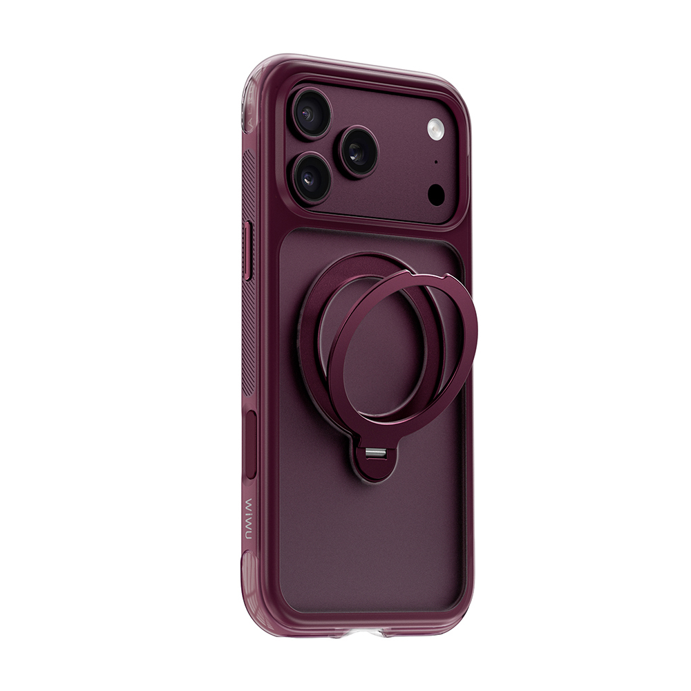 iPhone Uyumlu 17 Pro Max Kılıf Wiwu AS-203 AeroShield Ultra Serisi M-safe Şarj Özellikli Airbag Tasarımlı Standlı Kapak-Bordo