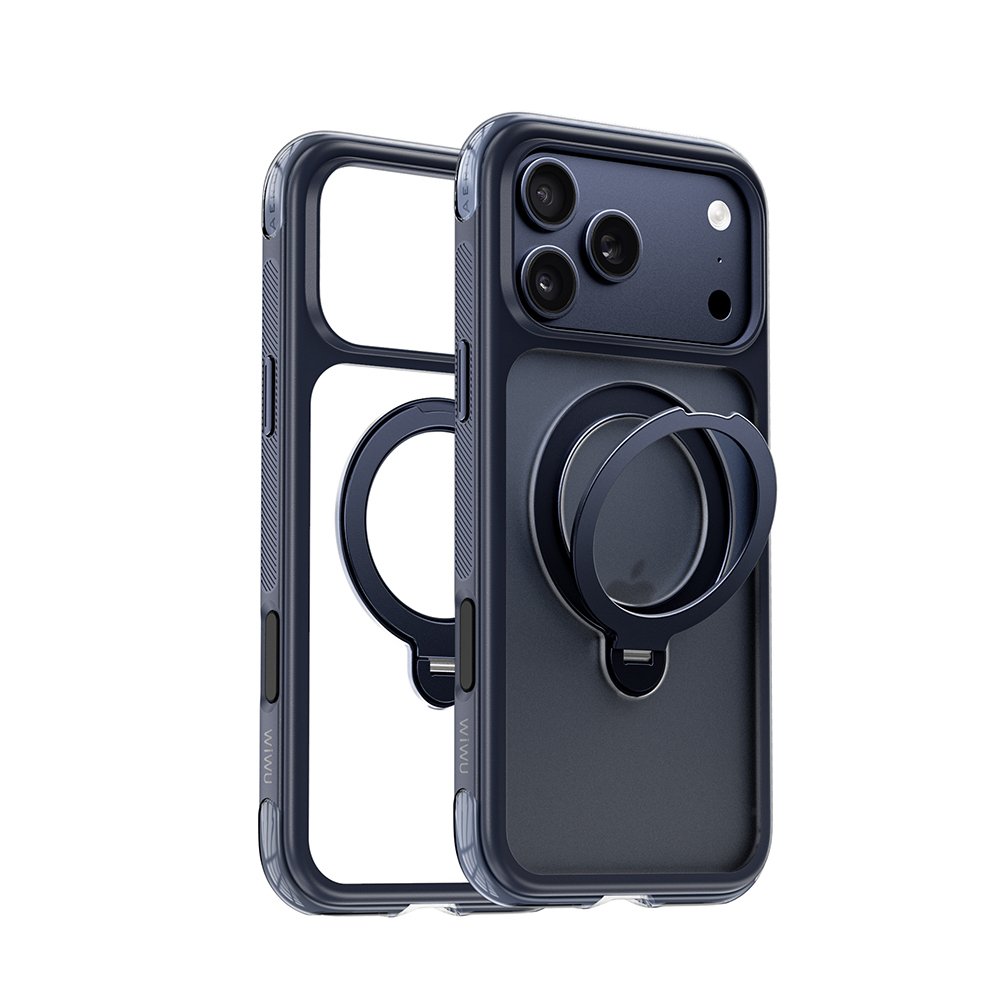 iPhone Uyumlu 17 Pro Max Kılıf Wiwu AS-203 AeroShield Ultra Serisi M-safe Şarj Özellikli Airbag Tasarımlı Standlı Kapak-Lacivert