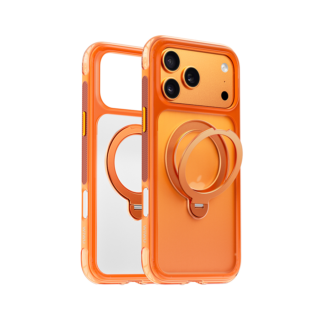 iPhone Uyumlu 17 Pro Max Kılıf Wiwu AS-203 AeroShield Ultra Serisi M-safe Şarj Özellikli Airbag Tasarımlı Standlı Kapak-Turuncu