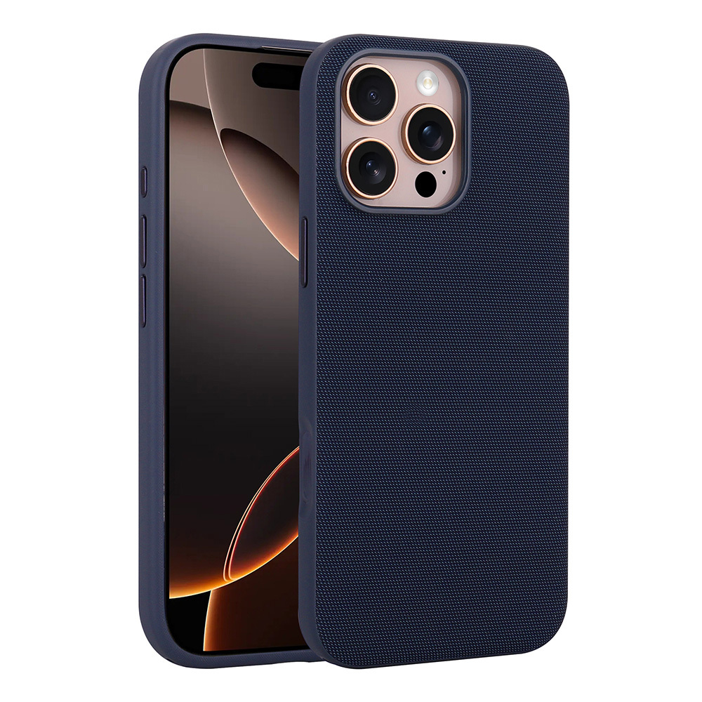 iPhone Uyumlu 16 Pro Kılıf M-Safe Şarj Özellikli Kumaş Tasarımlı Zore Miami Sert PC Kapak-Lacivert