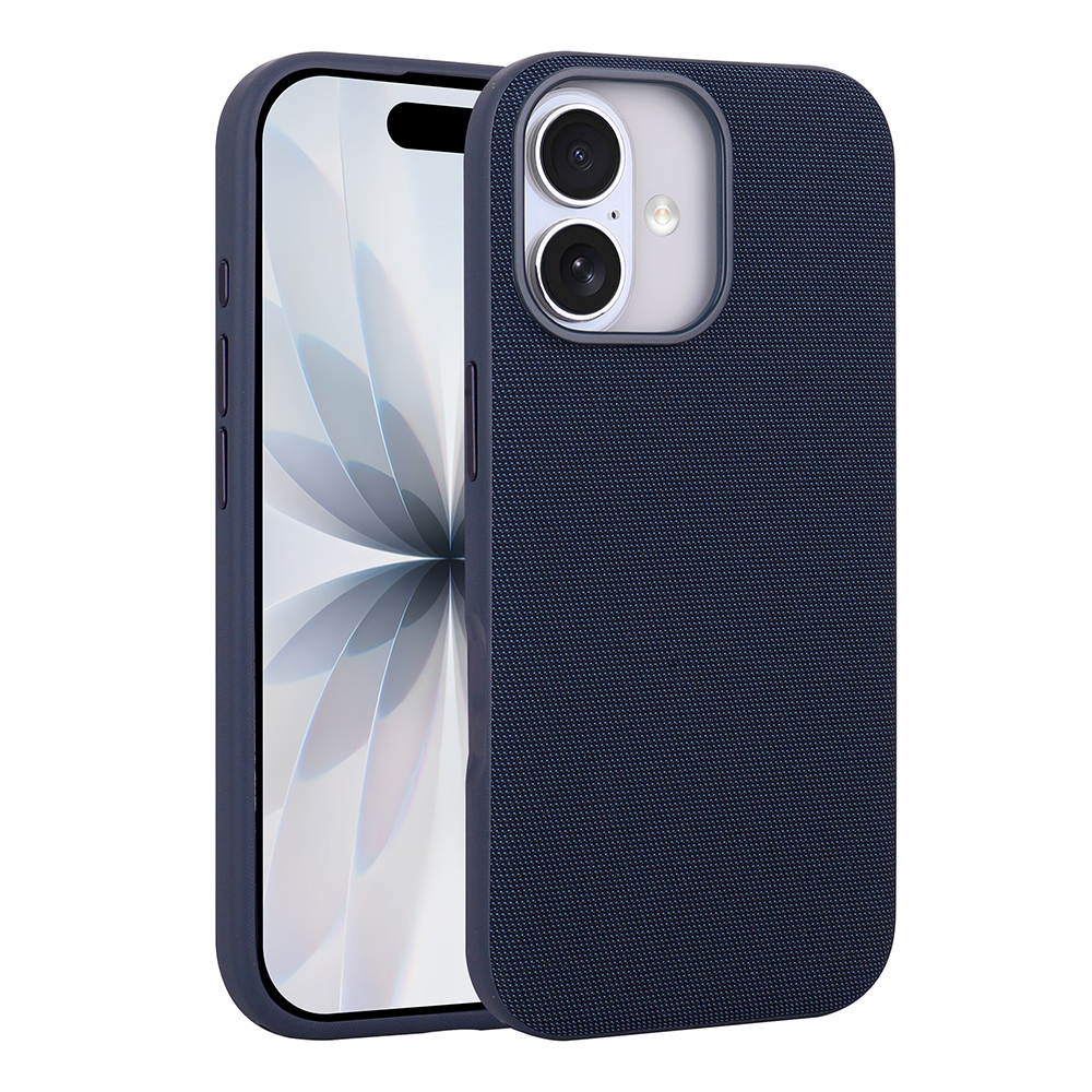 iPhone Uyumlu 17 Kılıf M-Safe Şarj Özellikli Kumaş Tasarımlı Zore Miami Sert PC Kapak-Lacivert