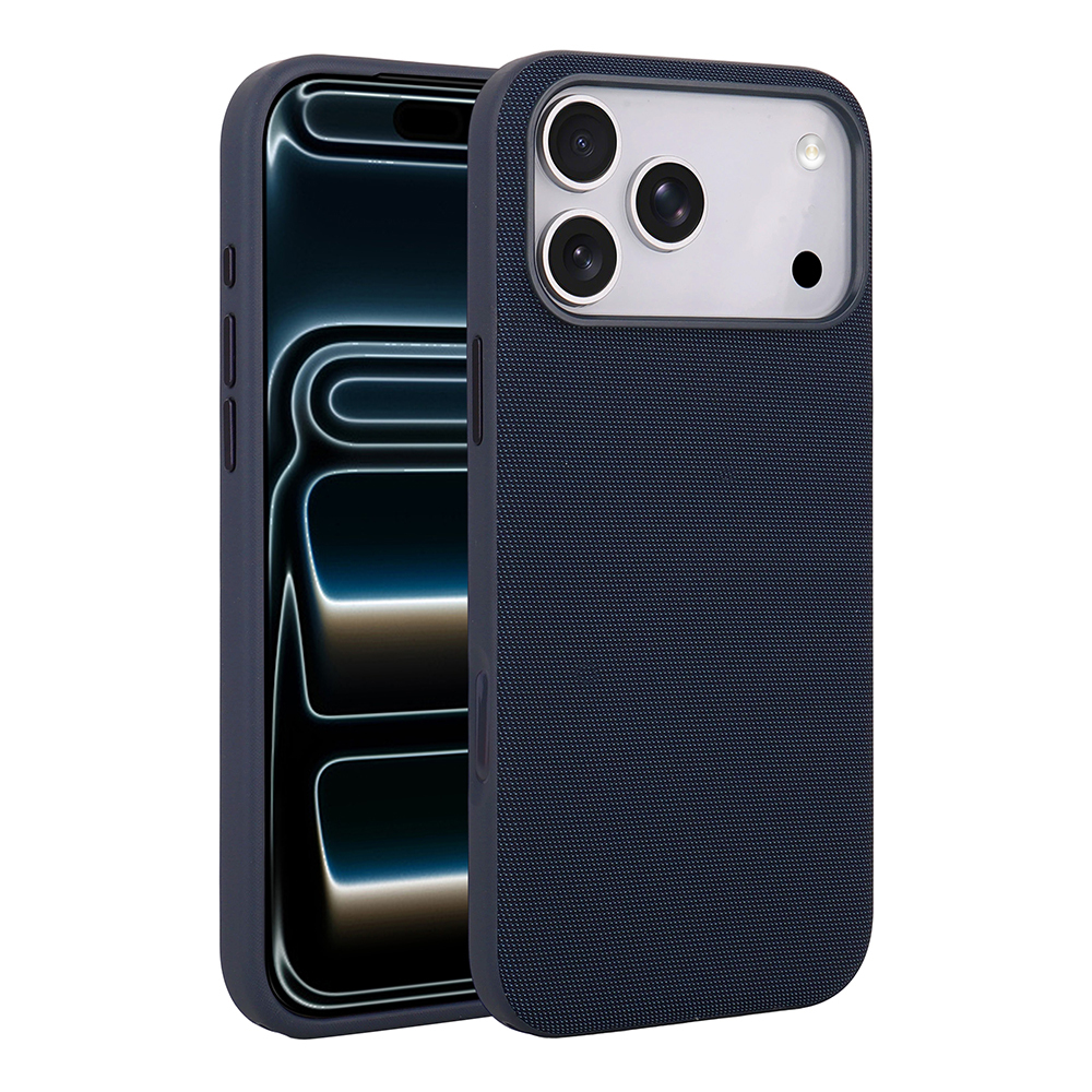 iPhone Uyumlu 17 Pro Kılıf M-Safe Şarj Özellikli Kumaş Tasarımlı Zore Miami Sert PC Kapak-Lacivert