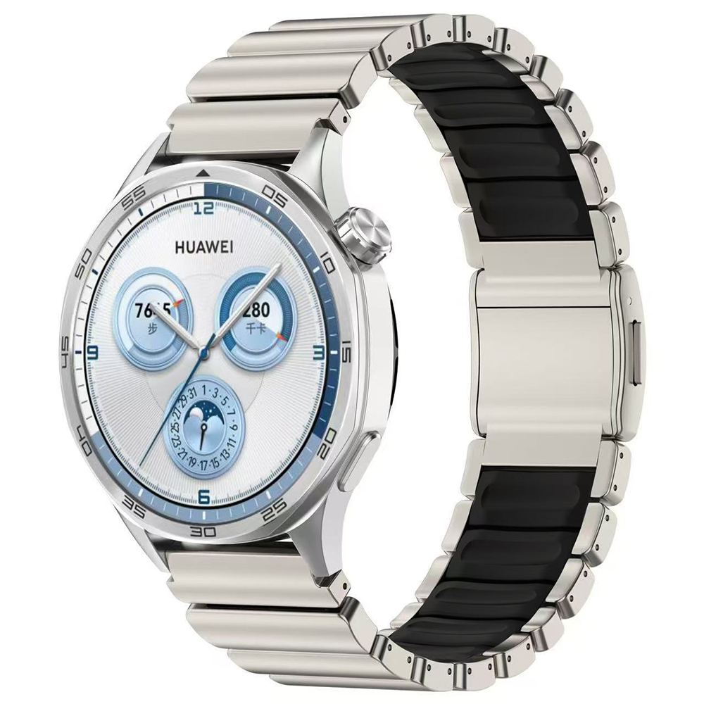 Galaxy Uyumlu Watch 46mm Zore KRD-151 22mm Metal Silikon Kordon-Gümüş-siyah