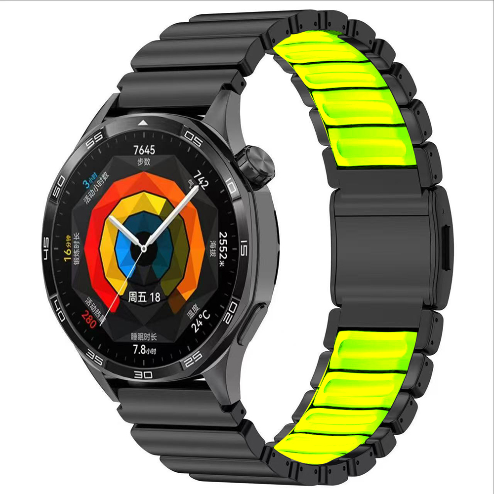 Galaxy Uyumlu Watch 46mm Zore KRD-151 22mm Metal Silikon Kordon-Siyah-yeşil