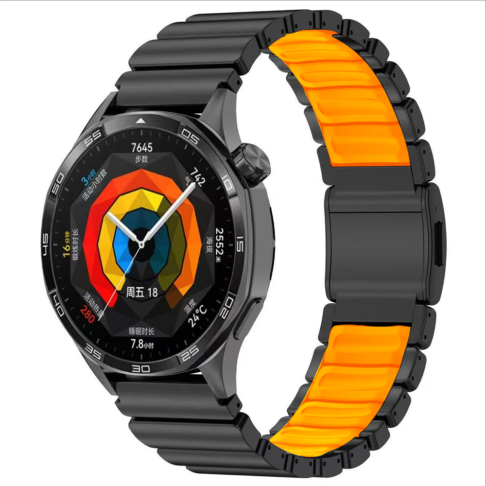 Xiaomi Uyumlu Redmi Watch 5 Active Zore KRD-151 22mm Metal Silikon Kordon-Siyah-turuncu