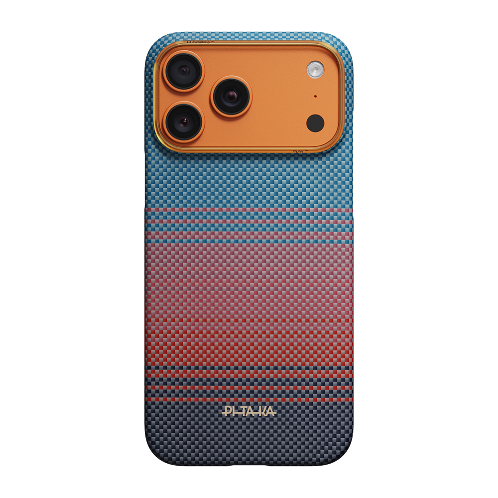 iPhone Uyumlu 17 Pro Kılıf M-safe Şarj Özellikli Aramid Karbon Fiber Pitaka Sunset 2.0 California Dream Serisi Kapak-Mavi-kırmızı