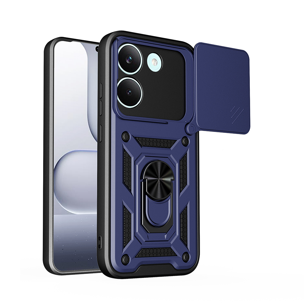 Xiaomi Uyumlu Poco X8 Pro Kılıf Magnetik Standlı Kamera Korumalı Zore Sürgülü Vega Kapak-Mavi