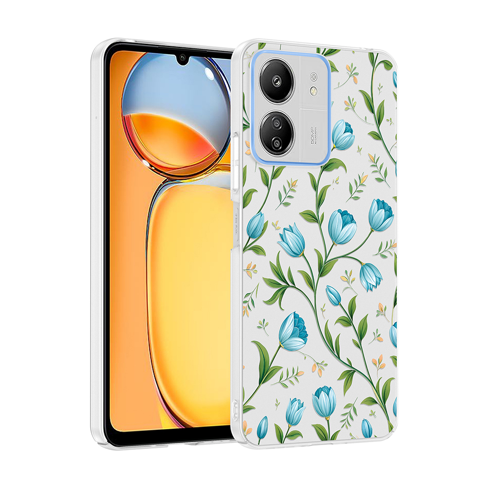 Xiaomi Uyumlu Redmi 13C Kılıf Kamera Korumalı Desenli Zore Klip Kapak-Mavi lale