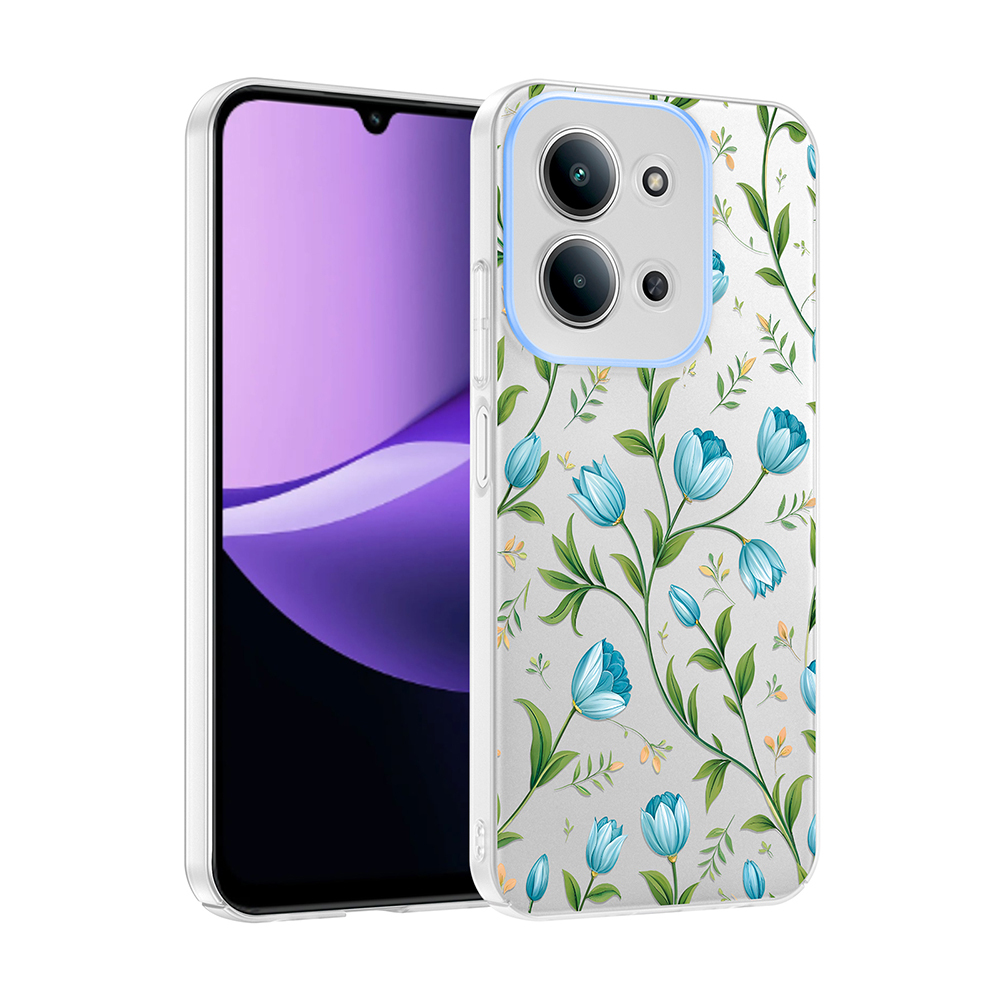 Xiaomi Uyumlu Redmi 15C Kılıf Kamera Korumalı Desenli Zore Klip Kapak-Mavi lale