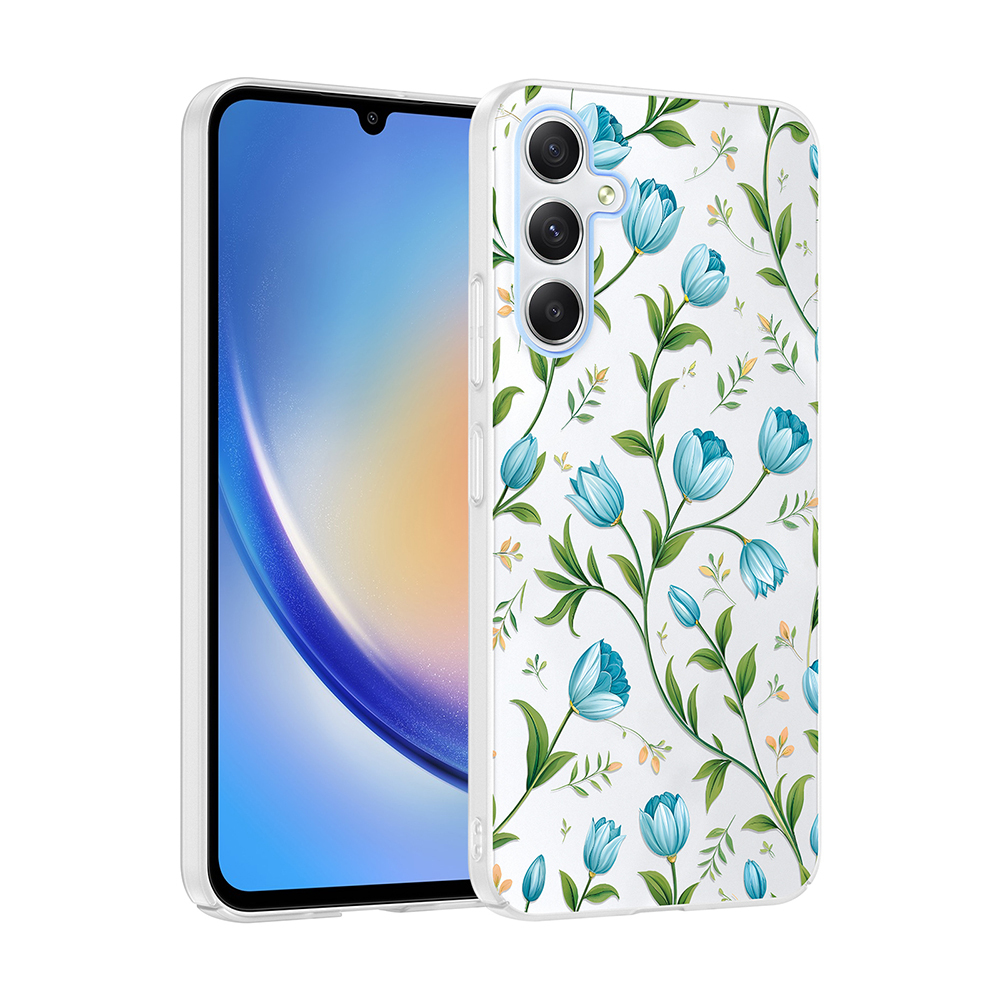 Galaxy Uyumlu A34 Kılıf Kamera Korumalı Desenli Zore Klip Kapak-Mavi lale