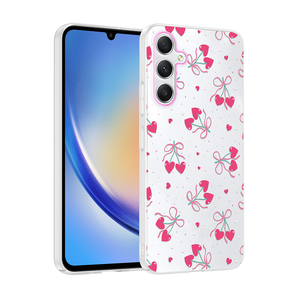 Galaxy Uyumlu S25 FE Kılıf Kamera Korumalı Desenli Zore Klip Kapak-Kalpli kiraz