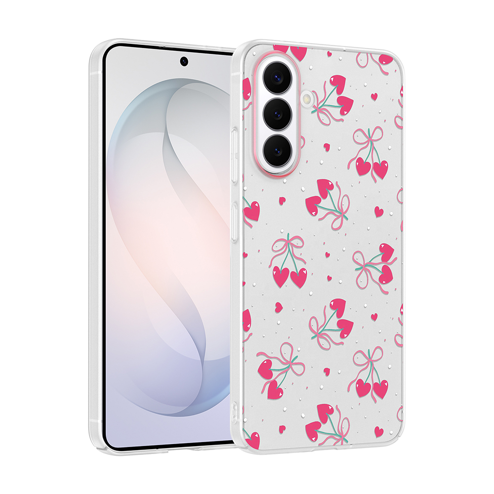 Galaxy Uyumlu S26 Plus Kılıf Kamera Korumalı Desenli Zore Klip Kapak-Kalpli kiraz