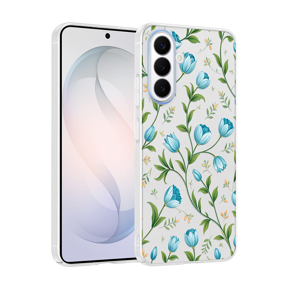 Galaxy Uyumlu S26 Plus Kılıf Kamera Korumalı Desenli Zore Klip Kapak-Mavi lale