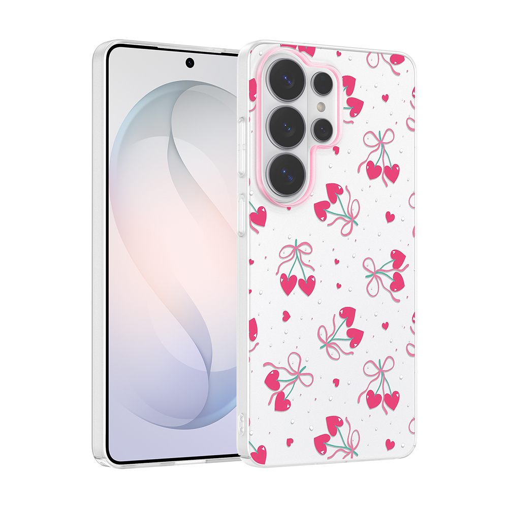 Galaxy Uyumlu S26 Ultra Kılıf Kamera Korumalı Desenli Zore Klip Kapak-Kalpli kiraz