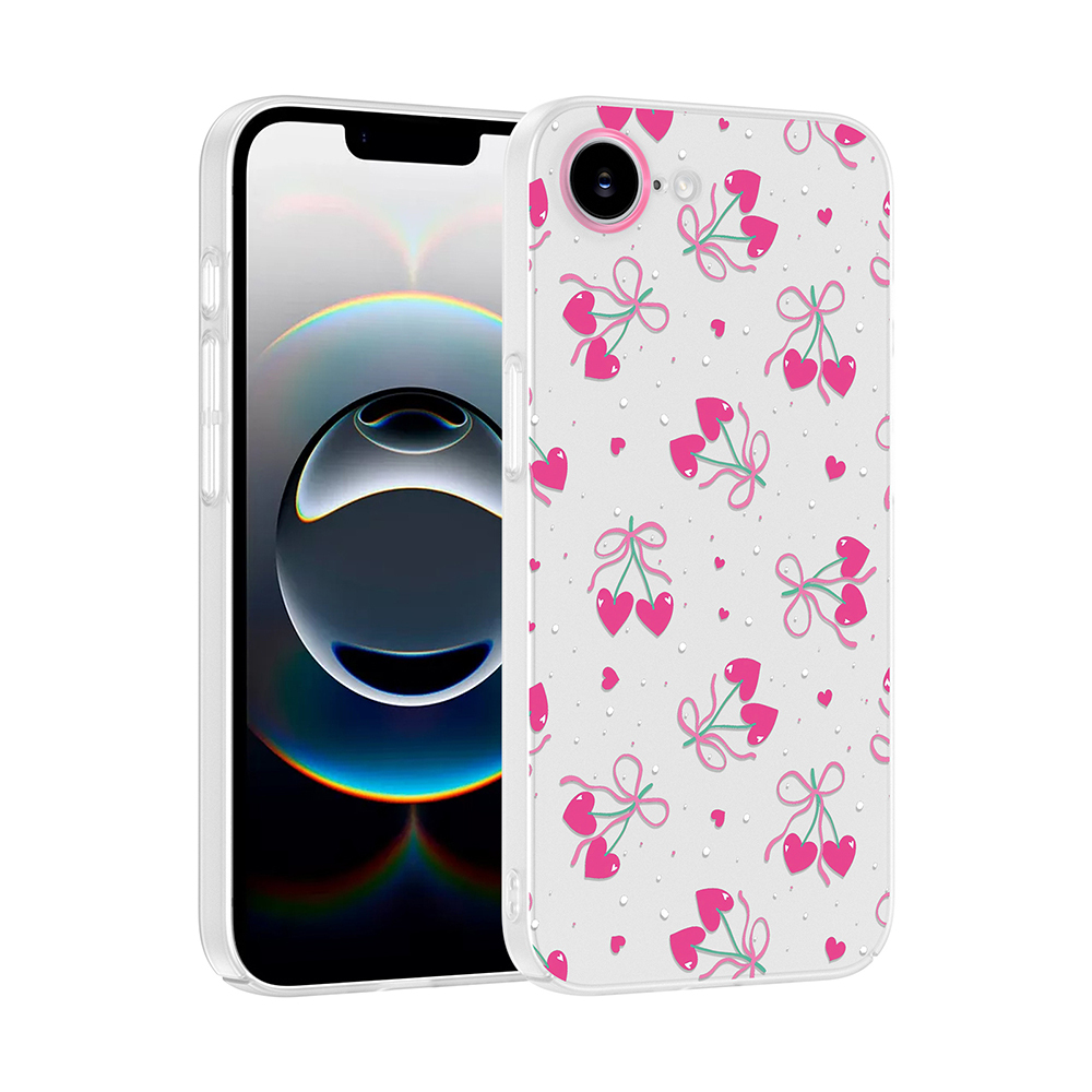 iPhone Uyumlu 16E Kılıf Kamera Korumalı Desenli Zore Klip Kapak-Kalpli kiraz