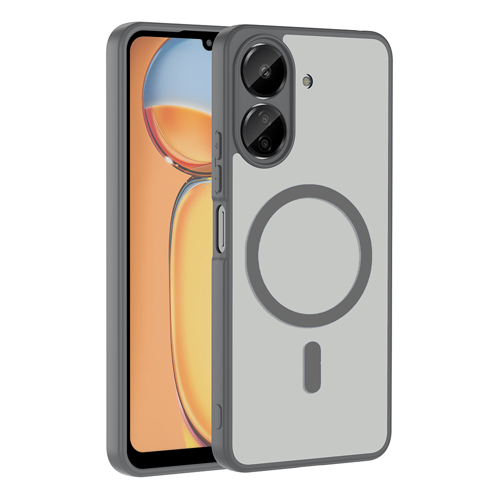 Xiaomi Uyumlu Redmi 13C Kılıf M-safe Şarj Özellikli Zore Babet Kapak-Gri