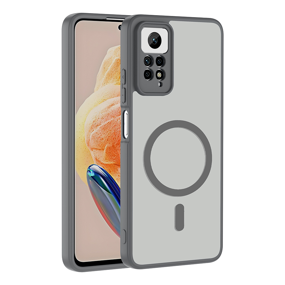 Xiaomi Uyumlu Redmi Note 12 Pro 4G Kılıf M-safe Şarj Özellikli Zore Babet Kapak-Gri