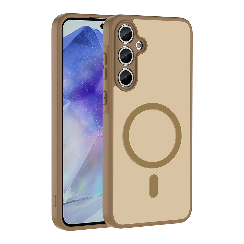 Galaxy Uyumlu A35 Kılıf M-safe Şarj Özellikli Zore Babet Kapak-Kahverengi