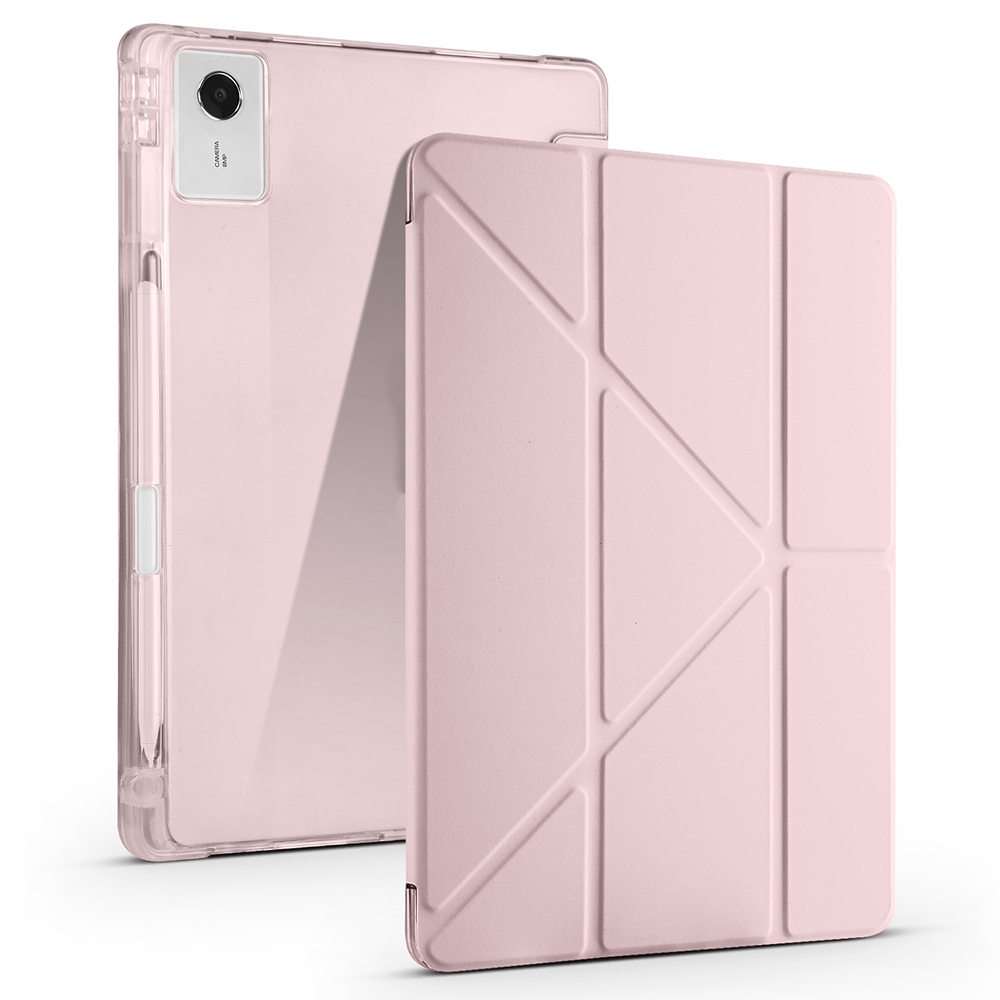 Lenovo Idea Tab Plus 12.1 Kılıf Zore Tri Folding Kalem Bölmeli Standlı Kılıf-Rose gold