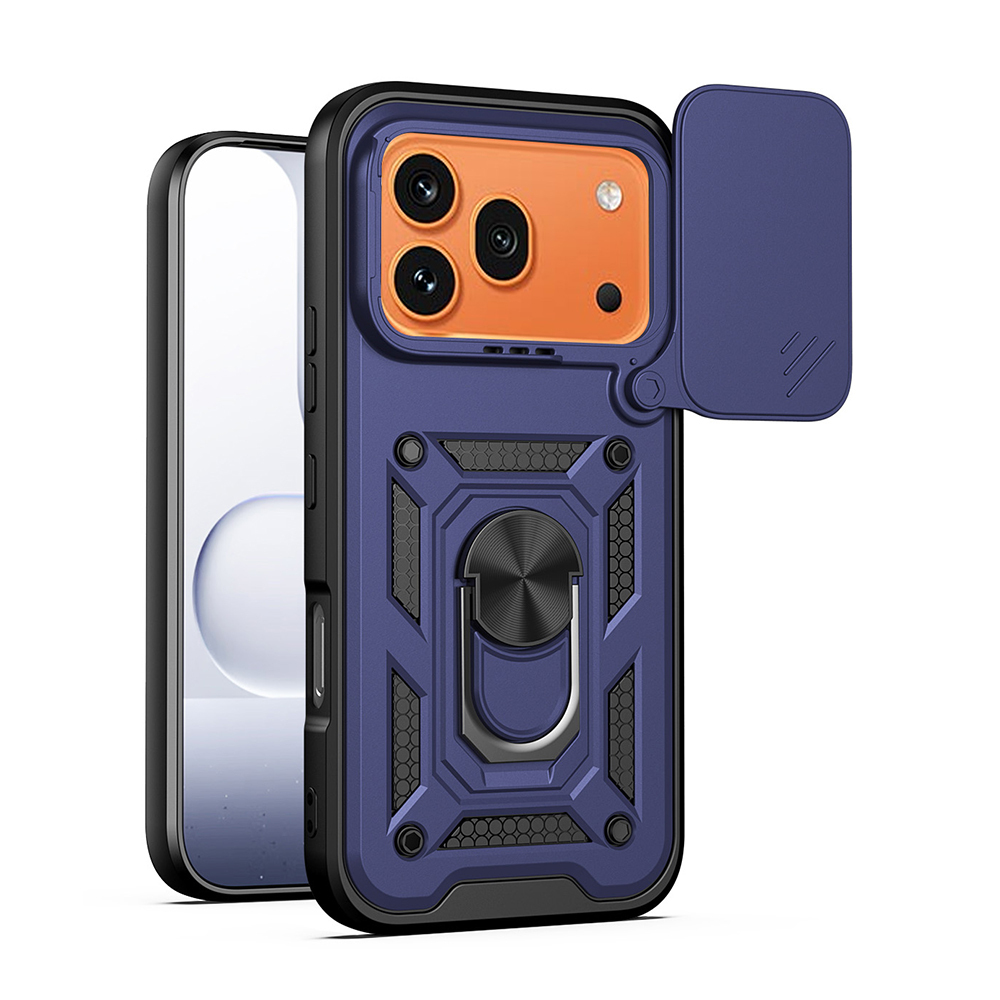 Honor 600 Pro 5G Kılıf Magnetik Standlı Kamera Korumalı Zore Sürgülü Vega Kapak-Mavi