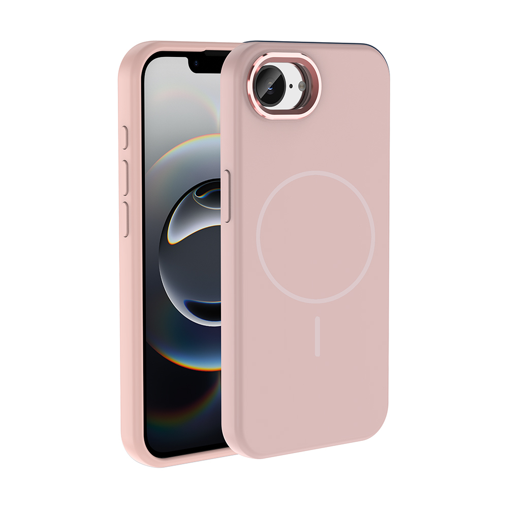 iPhone Uyumlu 17E Kılıf M-Safe Şarj Özellikli Metal Kamera Çerçeveli Zore Edi Silikon Kapak-Rose gold