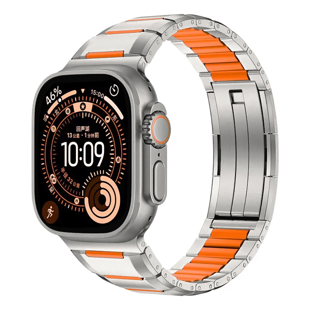 Watch 10 46mm Zore KRD-155 Metal Silikon Kordon-Titanyum-turuncu