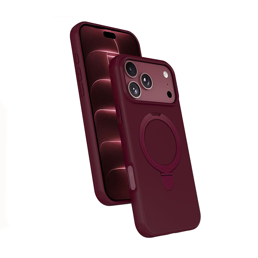 iPhone Uyumlu 18 Pro Kılıf M-safe Şarj Özellikli Standlı Zore Samara Kapak-Bordo