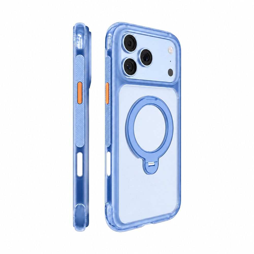 iPhone Uyumlu 18 Pro Kılıf M-safe Şarj Özellikli Standlı Airbag Tasarımlı Mutural Air Shield Serisi Kapak-Açık mavi